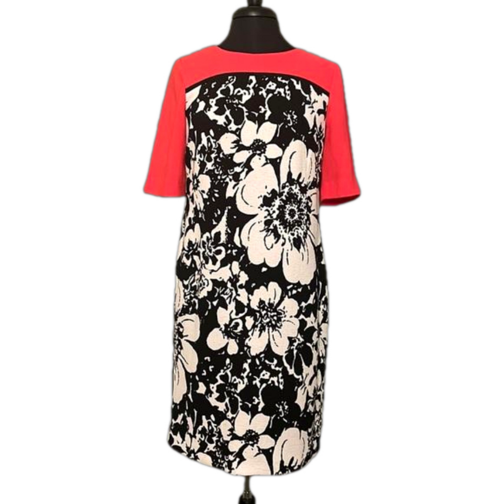 Taylor Women’s Dress Reddish/Orange Top, Black & White Flowers on Bottom Size 8
